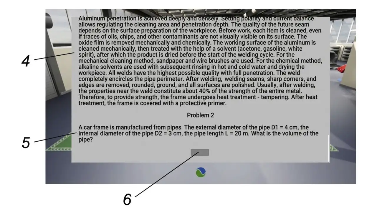 Fig. 3. Task window with part info (4), task (5), and answer field (6)